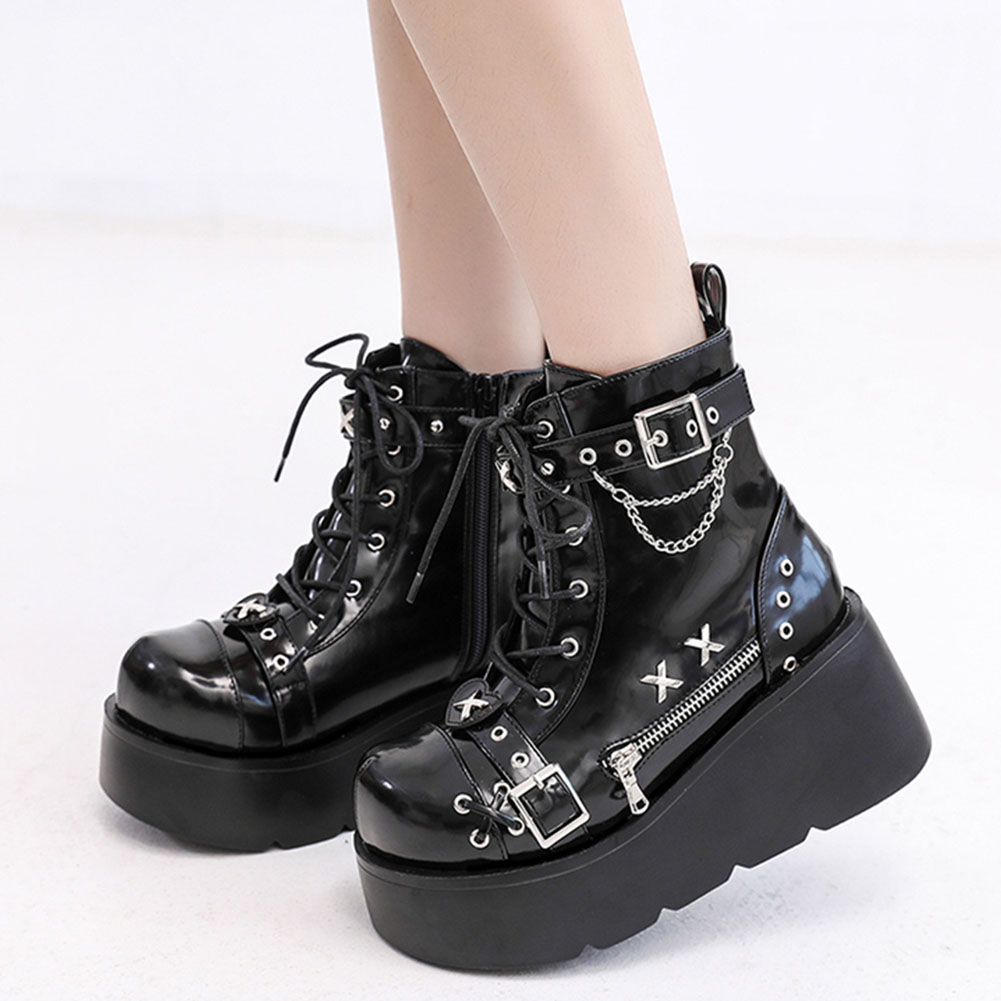Motorcycle Chain - Nieuwe dames goth platform enkellaarzen met