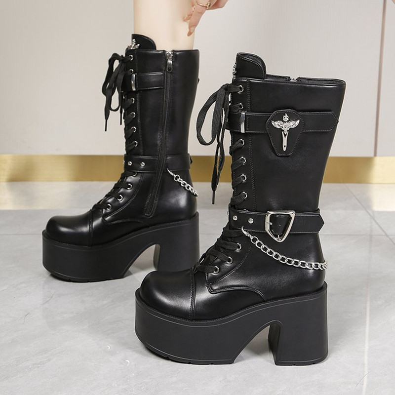 Goth Platform Chunky High Heel - Motorcycle Chain recensie en prijs